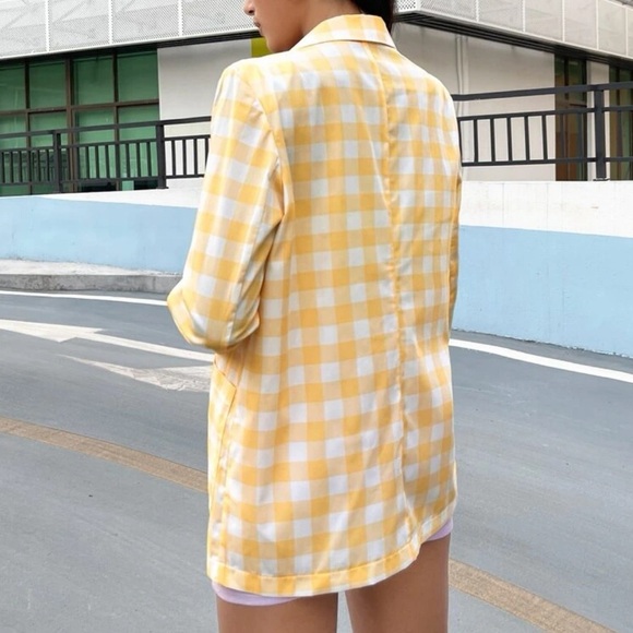SHEIN Women's | Yellow & White Gigham Single-Breasted Blazer, sz m NWoT - Picture 6 of 16